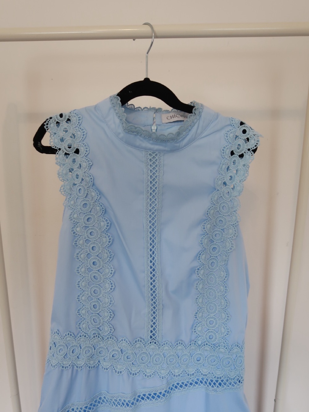 Chicwish DIVE INTO ELEGANCE LACE PANELLED SLEEVELESS DRESS IN BABY BLUE - Picture 7 of 9